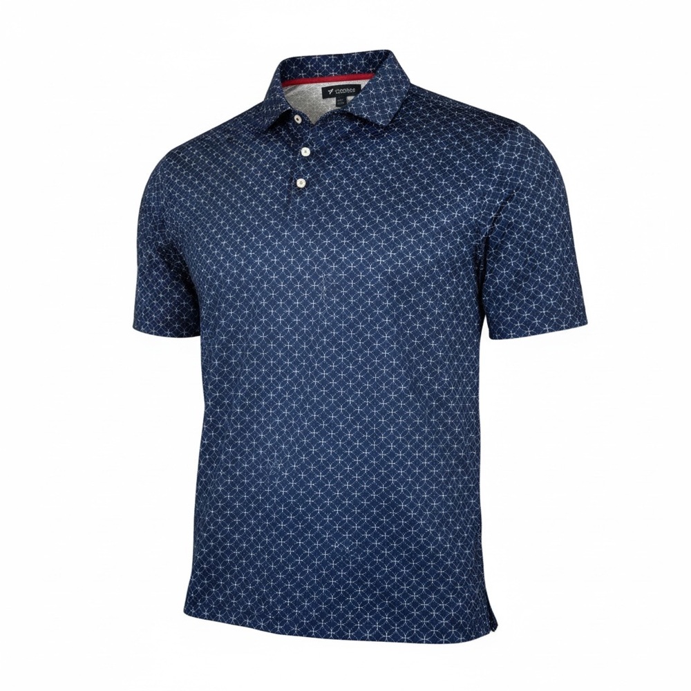 Cremieux Navy Geo Print Polo Shirt XXL Short Sleeve Performance Golf Top